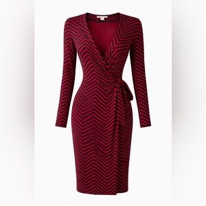 Banana Republic Red and Black Chevron Long Sleeve Dress